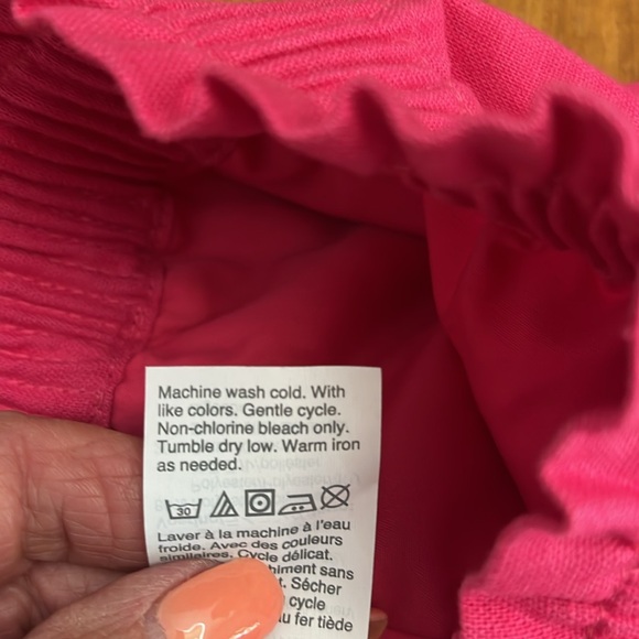 J Crew Pink Scalloped Hem Linen Mini Skirt, Elastic Waist, Side Pockets, Size 2 - Picture 11 of 11